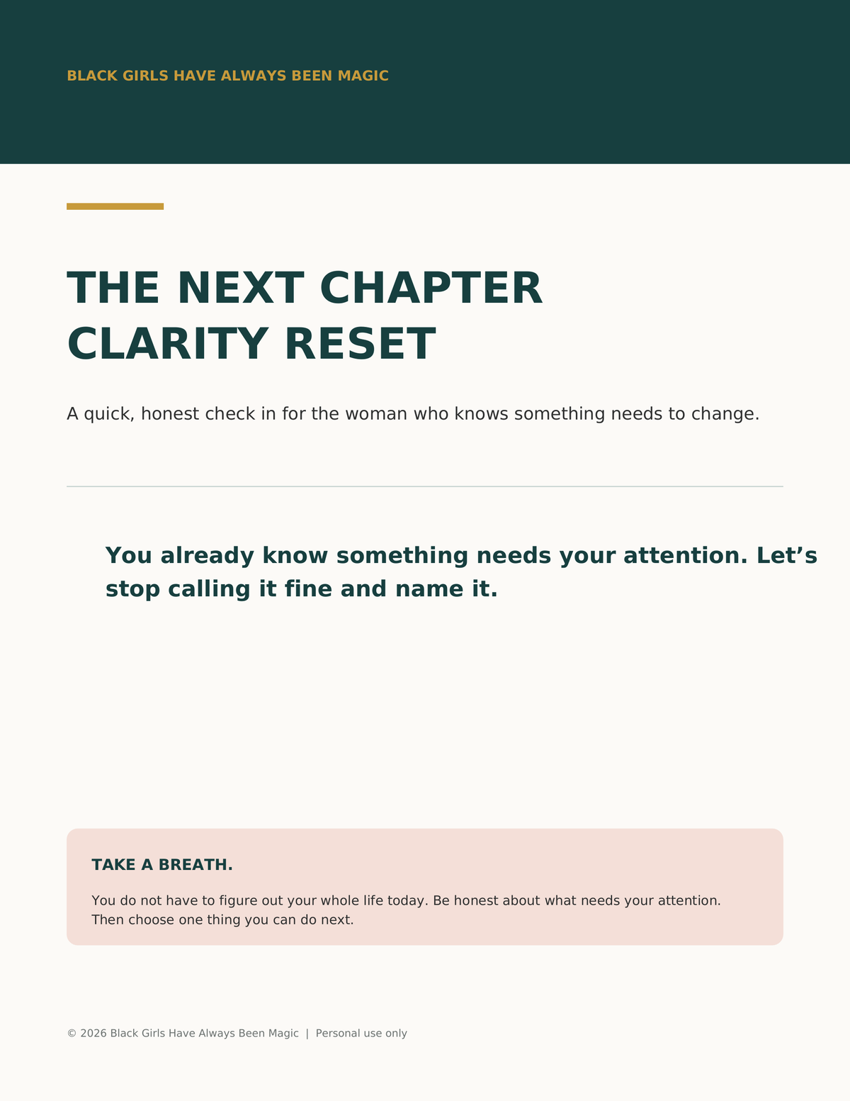 The Next Chapter Clarity Reset